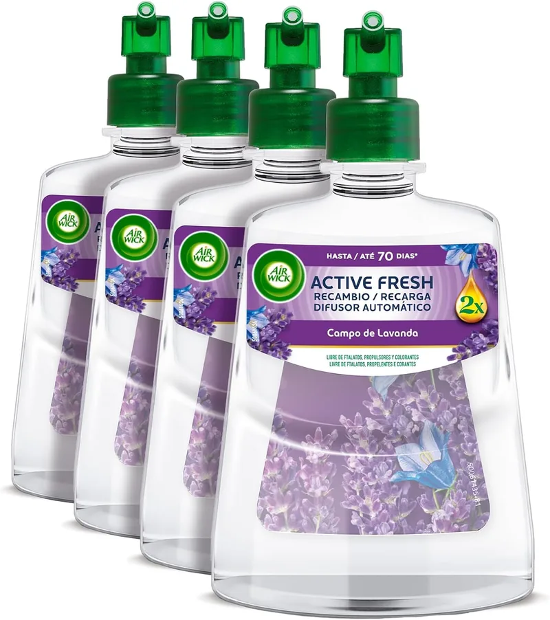 Air Wick ▫️ Active Fresh Recargas para Ambientador Automático, Lavanda, 4x228 ml, 280 dias