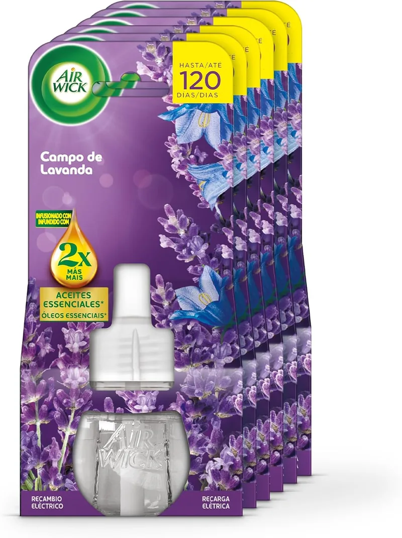Air Wick ▫️ MEGA PACK de 6, Elétrico - Recarga para ambientador elétrico com aroma a lavanda, enriquecida com o dobro de óleos essenciais