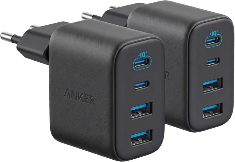 Anker ▫️ Zolo Carregador para iPhone com carregamento rápido GAN de 50 W e 4 portas – Conjunto de 2 unidades