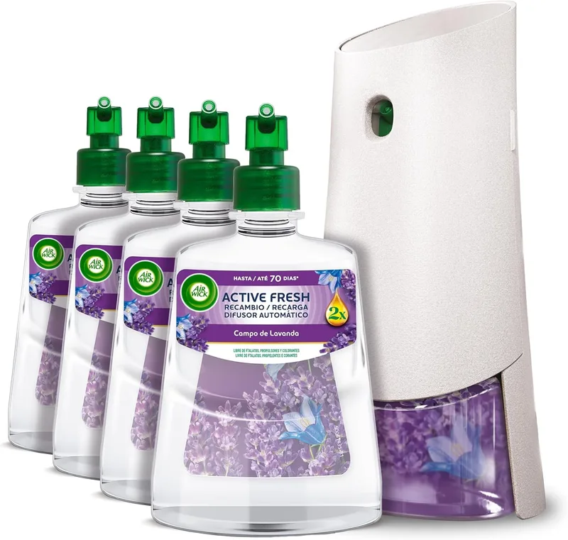 Air Wick ▫️ Kit Active Fresh - Ambientador Automático, Lavanda, Difusor + 4 Recargas, 280 Dias