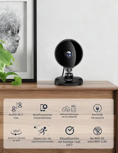 Surfola ▫️ Câmara de vigilância Wi-Fi para interiores câmara 1080P FHD para bebés/animais de estimação com deteção de movimento e som por IA, visão noturna, áudio bidirecional, aplicação, Alexa e Google Home, embalagem com 2 unidades 2