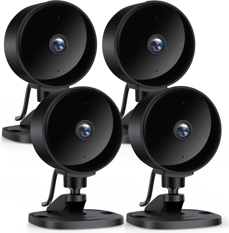 Surfola ▫️ Câmara de vigilância Wi-Fi para interiores câmara 1080P FHD para bebés/animais de estimação com deteção de movimento e som por IA, visão noturna, áudio bidirecional, aplicação, compatível com Alexa e Google Home, embalagem de 4 unidades