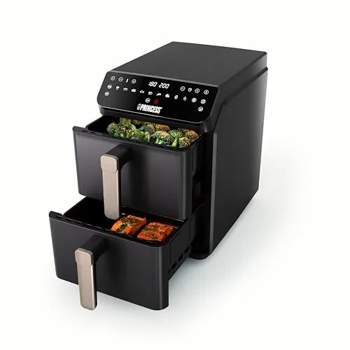 Princess ▫️ Stack Fritadeira de Ar Quente, Fritadeira Dupla, 11,2 L, 3000 W, Design Vertical, Função Sincronizada, Revestimento sem PFAS, Preto, 01.182278.01.001 4
