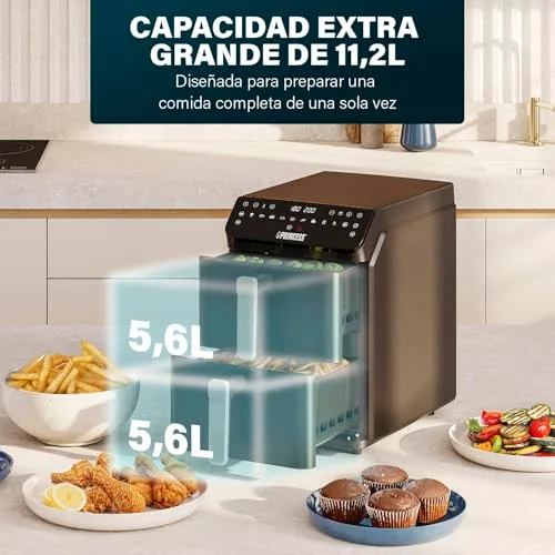 Princess ▫️ Stack Fritadeira de Ar Quente, Fritadeira Dupla, 11,2 L, 3000 W, Design Vertical, Função Sincronizada, Revestimento sem PFAS, Preto, 01.182278.01.001 5