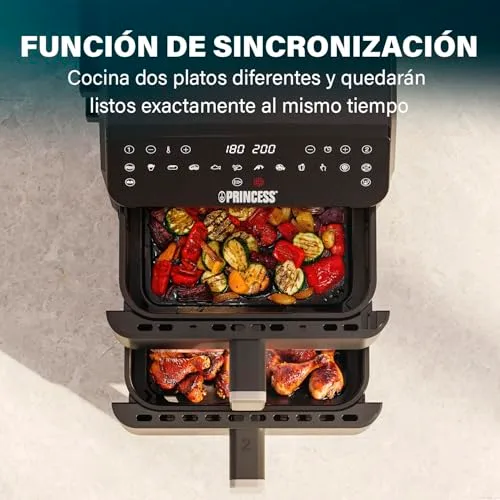 Princess ▫️ Stack Fritadeira de Ar Quente, Fritadeira Dupla, 11,2 L, 3000 W, Design Vertical, Função Sincronizada, Revestimento sem PFAS, Preto, 01.182278.01.001 6