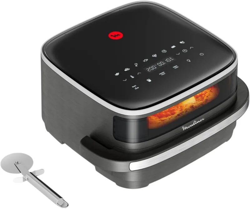 Moulinex ▫️ Easy Fry XL Surface Air Fryer, 2200 W, duplo elemento de aquecimento, cozedura uniforme, cesto largo, 10 programas automáticos, design compacto, janela de visualização, acessório para pizza, AL40OM