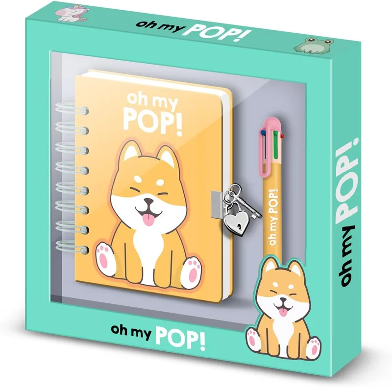 Oh My Pop! ▫️ Oh My Pop Shiba - Conjunto de agenda A5 + esferográfica de 6 cores, multicolor