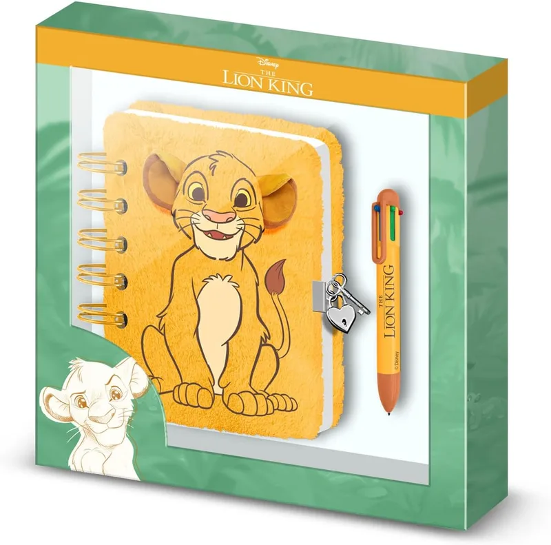 Disney ▫️ O Rei Leão - Conjunto Sit-Pack com Diário de Peluche + Caneta de 6 Cores, Amarelo