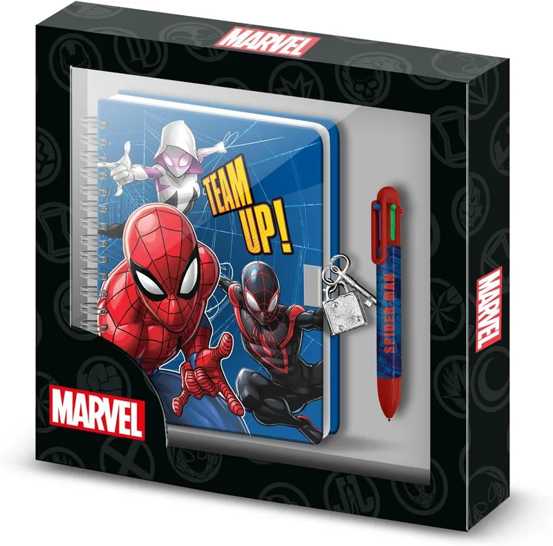 KARACTERMANIA ▫️ Marvel Spiderman Best Team - Conjunto de Diário A5 + Caneta de 6 Cores, Azul
