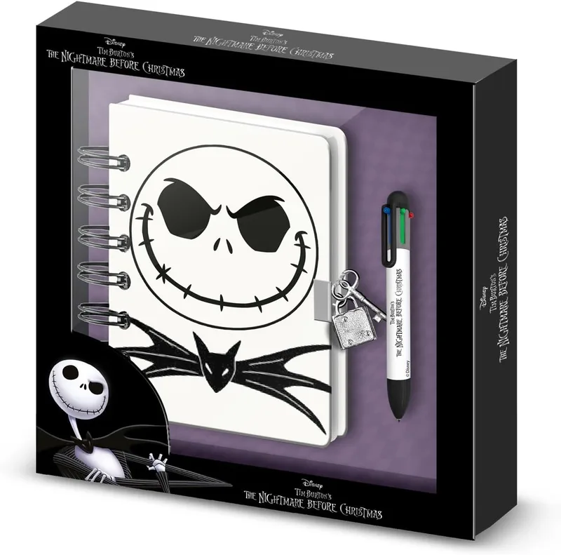 Disney ▫️ O Estranho Mundo de Jack: Conjunto com Diário A5 + Caneta de 6 Cores, Lilás