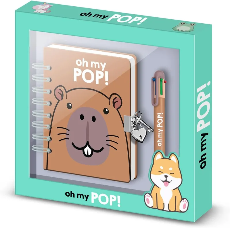 Oh My Pop! ▫️ Oh My Pop Capybara – Conjunto de Diário A5 + Caneta de 6 Cores, Multicolor