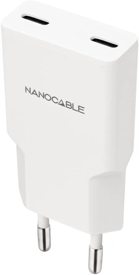 Nanocable ▫️ 10.10.2026 - Carregador 2xUSB-C/PD 25W, Branco