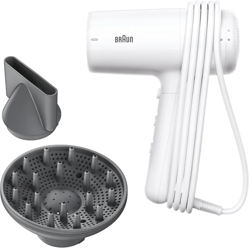 Braun ▫️ Secador de cabelo HD2.21 – Secador potente com difusor e bocal de secagem, tecnologia IONTEC, motor de 2200 W, 3 níveis de temperatura e 2 de velocidade, acabamento branco brilhante – BRHD226E