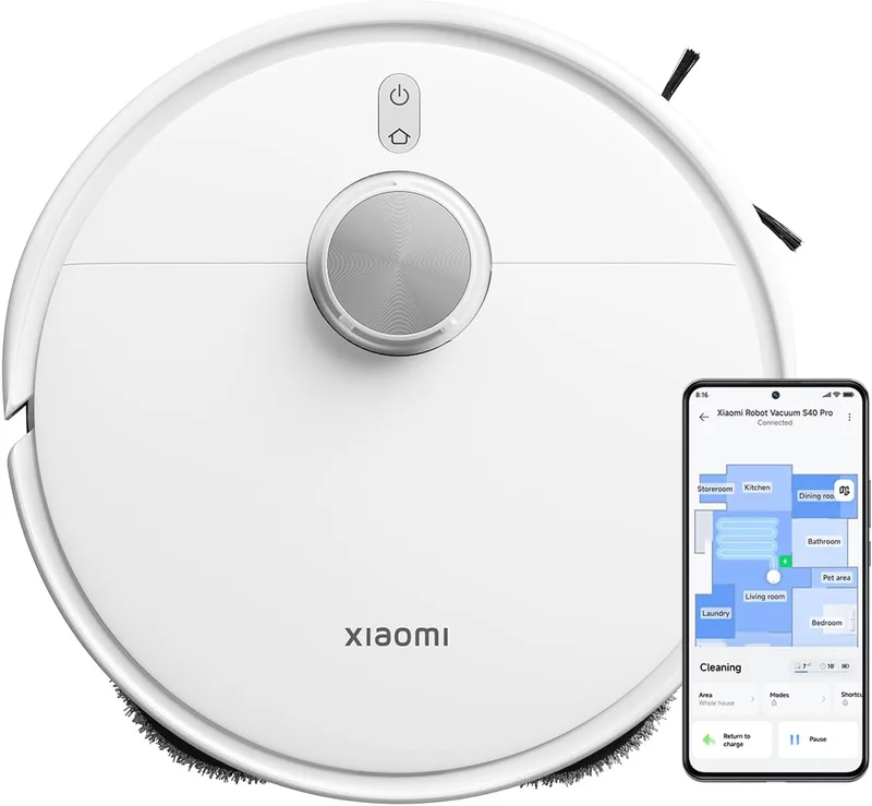 XIAOMI ▫️ Robot Vacuum S40 Pro, aspirador robótico inteligente e esfregona, escovas laterais auto-extensíveis, sucção de 15000 Pa, chão duro e alcatifa, controlo remoto através da aplicação