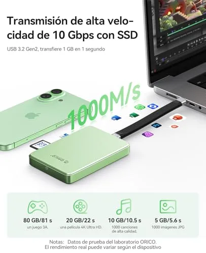 ORICO ▫️ Caixa magnética 10 Gbps para SSD M.2 NVMe com base USB-C, compatível com gravação ProRes para iPhone 17/16/15 Pro/MAX/Plus; Ranhura TF/SD; PD 100 W para SSD 2230/2242/2260/2280; Diskless AP80F Preto 3