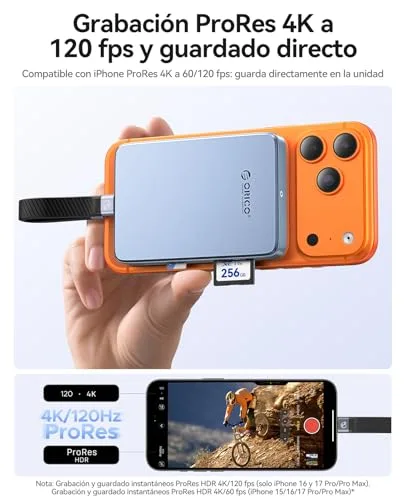 ORICO ▫️ Caixa magnética 10 Gbps para SSD M.2 NVMe com base USB-C, compatível com gravação ProRes para iPhone 17/16/15 Pro/MAX/Plus; Ranhura TF/SD; PD 100 W para SSD 2230/2242/2260/2280; Diskless AP80F Preto 4