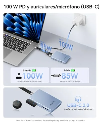 ORICO ▫️ Caixa magnética 10 Gbps para SSD M.2 NVMe com base USB-C, compatível com gravação ProRes para iPhone 17/16/15 Pro/MAX/Plus; Ranhura TF/SD; PD 100 W para SSD 2230/2242/2260/2280; Diskless AP80F Preto 5