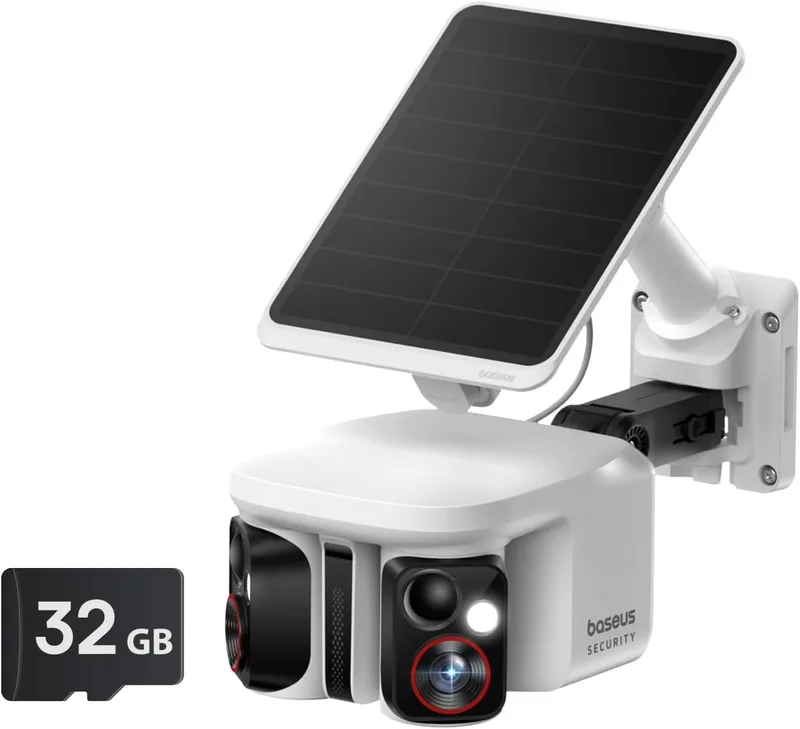 Baseus ▫️ Security X1 Pro - Câmara de vigilância solar para exterior (Wi-Fi, câmara de vigilância sem fios, câmara dupla com cartão Micro SD de 32 GB)