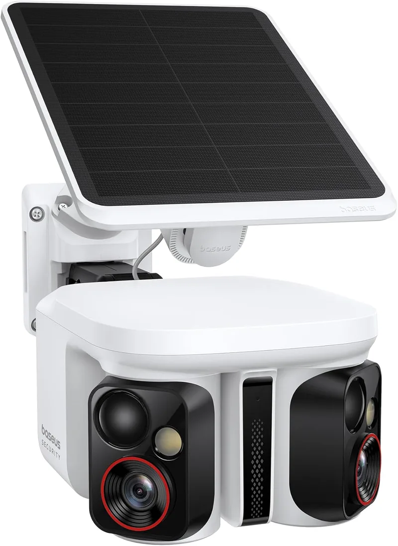 Baseus ▫️ Câmara de vigilância exterior Security X1 Pro - Rastreio duplo de IA, vigilância de 300°, visão nocturna, câmara solar sem fios alimentada por bateria com deteção de IA, patrulha automática, até 512 GB