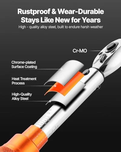 VEVOR ▫️ Conjunto de chaves dinamométricas com acionamento por clique de 1/4", 2,3-27,1 Nm, 72 dentes, escalas bidirecionais e de dupla amplitude, com pontas, chaves de soquete, adaptadores e barra de extensão, cor laranja 5