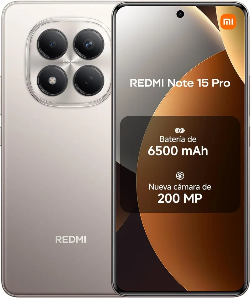 XIAOMI ▫️ REDMI Note 15 Pro - Smartphone de 8+256 GB, ecrã AMOLED FHD+ de 6,77", MediaTek Helio G200-Ultra, câmara de 200 MP, bateria de 6500 mAh, carregador não incluído, titânio (versão ES)