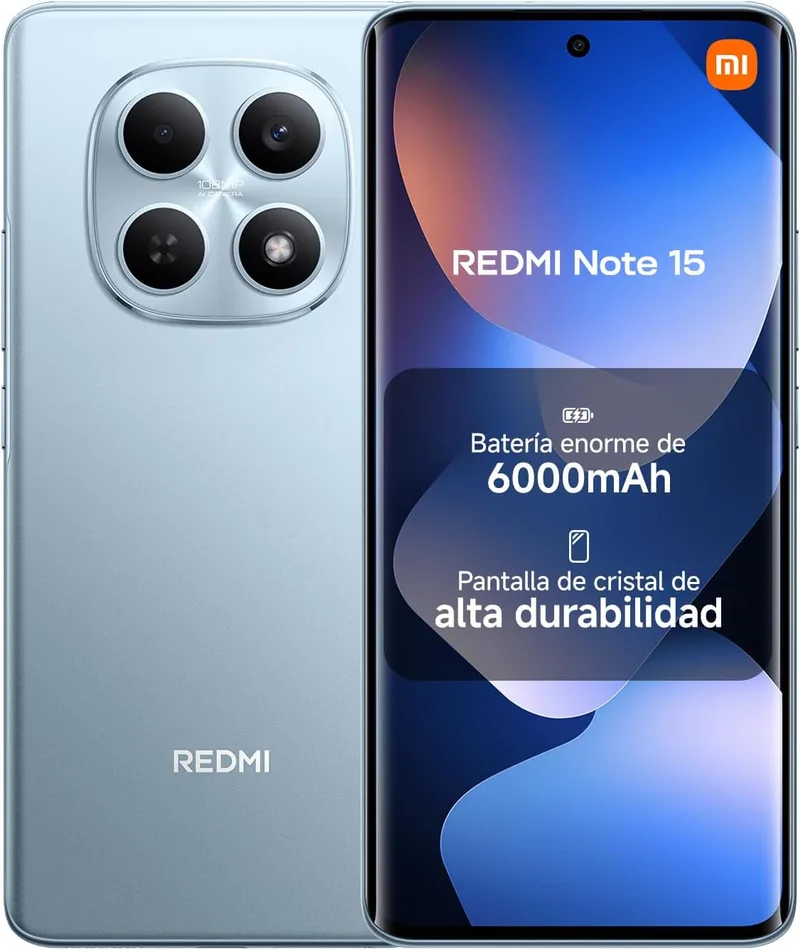 XIAOMI ▫️ REDMI Note 15 - Smartphone de 6+128 GB, ecrã AMOLED FHD+ de 6,77", MediaTek Helio G100-Ultra, câmara de 108 MP, bateria de 6000 mAh, carregador não incluído, azul glaciar (versão ES)