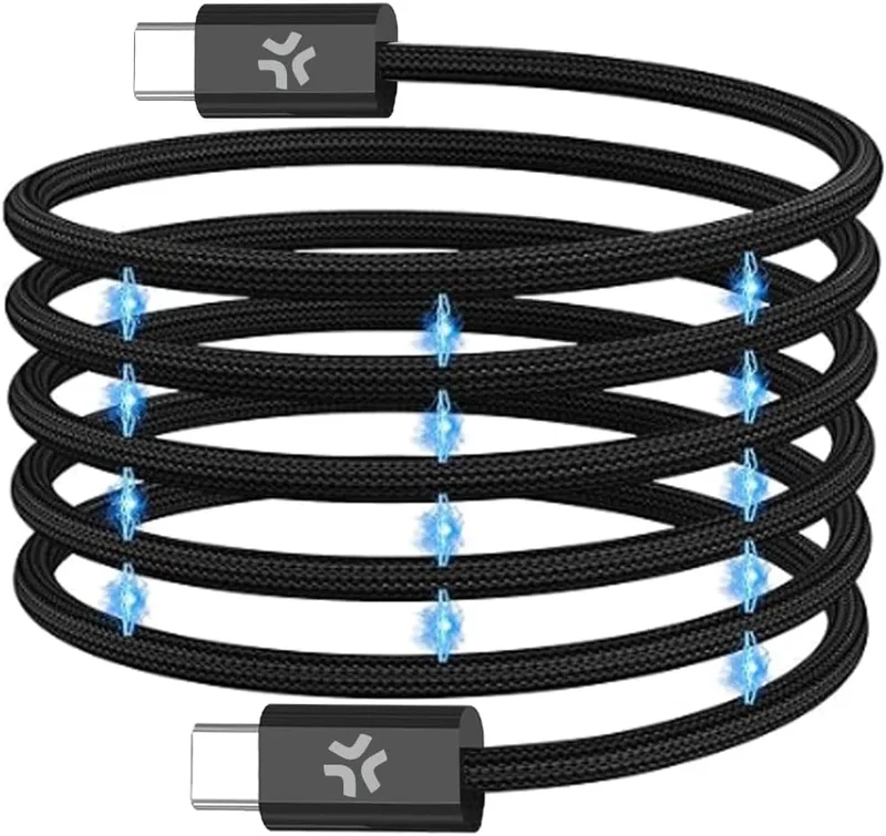 Celly ▫️ Cabo magnético USB-C para USB-C de 2 m - Carregamento rápido de 60 W e sincronização de dados, trançado anti-emaranhado, preto