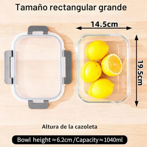OFFASST ▫️ Recipientes de vidro borossilicato para alimentos, conjunto de 2 peças para preparação de refeições e armazenamento (1040 ml), recipientes herméticos para micro-ondas e máquina de lavar louça, sem BPA 3