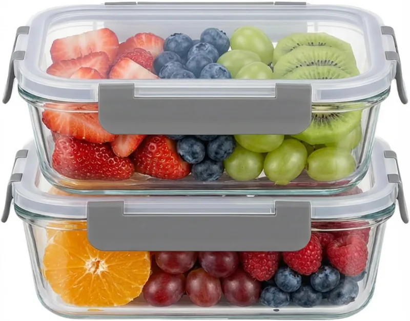 OFFASST ▫️ Recipientes de vidro borossilicato para alimentos, conjunto de 2 peças para preparação de refeições e armazenamento (1040 ml), recipientes herméticos para micro-ondas e máquina de lavar louça, sem BPA
