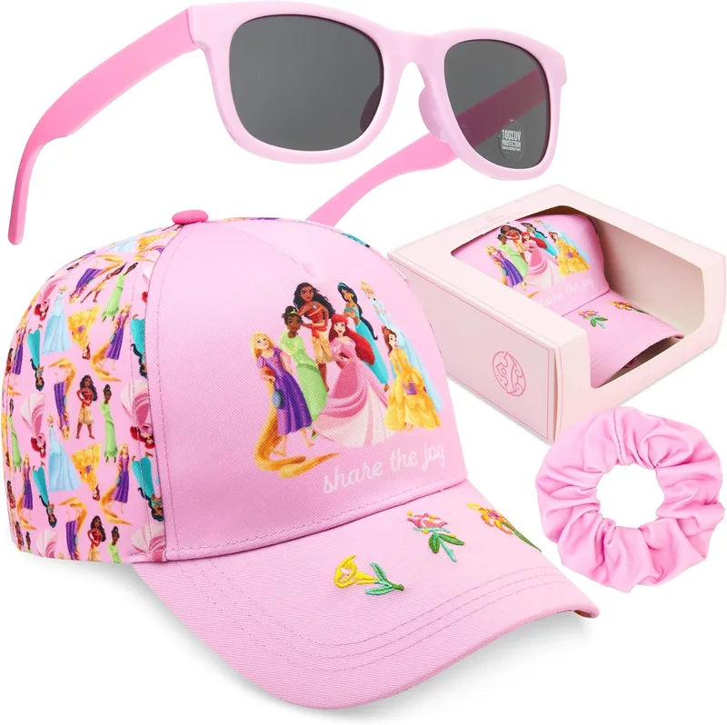 Get Trend ▫️ Paw Patrol | Frozen | Disney Princess | Minnie Mouse | Sesame Street Chapéu de menina com óculos de sol UV400 e conjunto de ganchos para o cabelo, acessórios de verão para menina