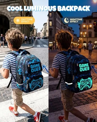 Amythe ▫️ Mochila escolar para crianças dos 8 aos 12 anos, brilhante, refletora e leve, azul 2