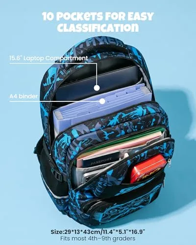 Amythe ▫️ Mochila escolar para crianças dos 8 aos 12 anos, brilhante, refletora e leve, azul 7
