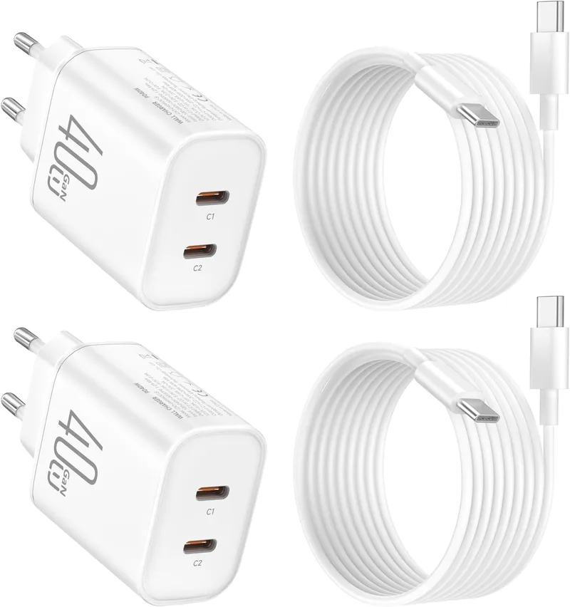 ViSSKO ▫️ Carregador rápido para iPhone 17Pro MAX, 2Pack 40W Dual Port USB C Adapter Charger with 1.8Meter Cable for iPhone 17/17 Pro/17 Air/16/16Pro/16Plus/15, for iPad