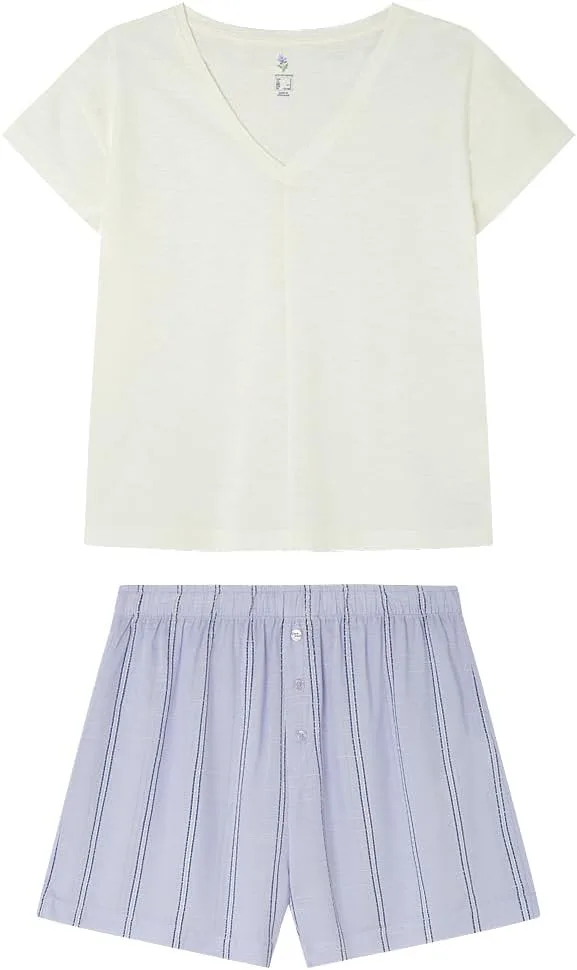 Women'secret ▫️ Pijama de calças curtas e mangas curtas da coleção Daily Botanic - Calças de pijama para mulher