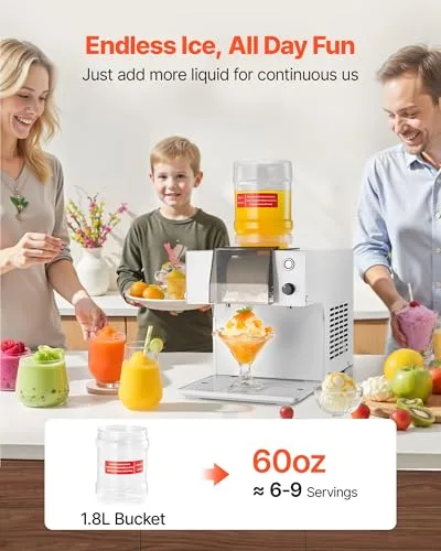 VEVOR ▫️ Máquina de gelo em flocos de neve 60 kg/dia, com lâmina em aço inoxidável, com reservatório de 1,8 L e arrefecimento rápido em 90 s, ideal para pequenos eventos em casa, 420 x 260 x 300 mm 4