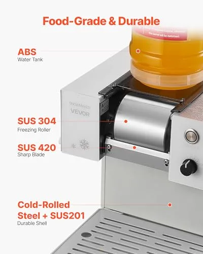 VEVOR ▫️ Máquina de gelo em flocos de neve 60 kg/dia, com lâmina em aço inoxidável, com reservatório de 1,8 L e arrefecimento rápido em 90 s, ideal para pequenos eventos em casa, 420 x 260 x 300 mm 6