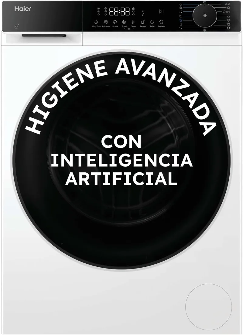Haier ▫️ X 5 HWD100-BP16357US Máquina de Lavar Roupa, Capacidade 10KG+6KG, Motor Inverter, WIFI, Tecnologia Antibacteriana, Atualização, Início retardado, Detetor de Kg, Largura 60CM, 1600 RPM, 16 programas, Branco