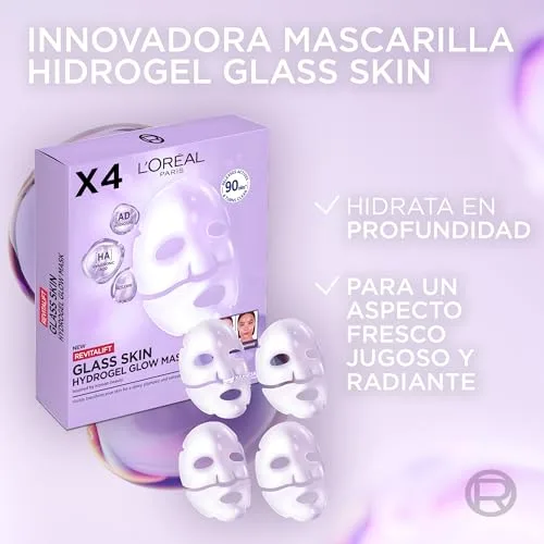 L'Oreal Paris ▫️ L'Oréal Paris Revitalift Filler Glass Skin Máscara Facial de Hidrogel, 4 unidades 3