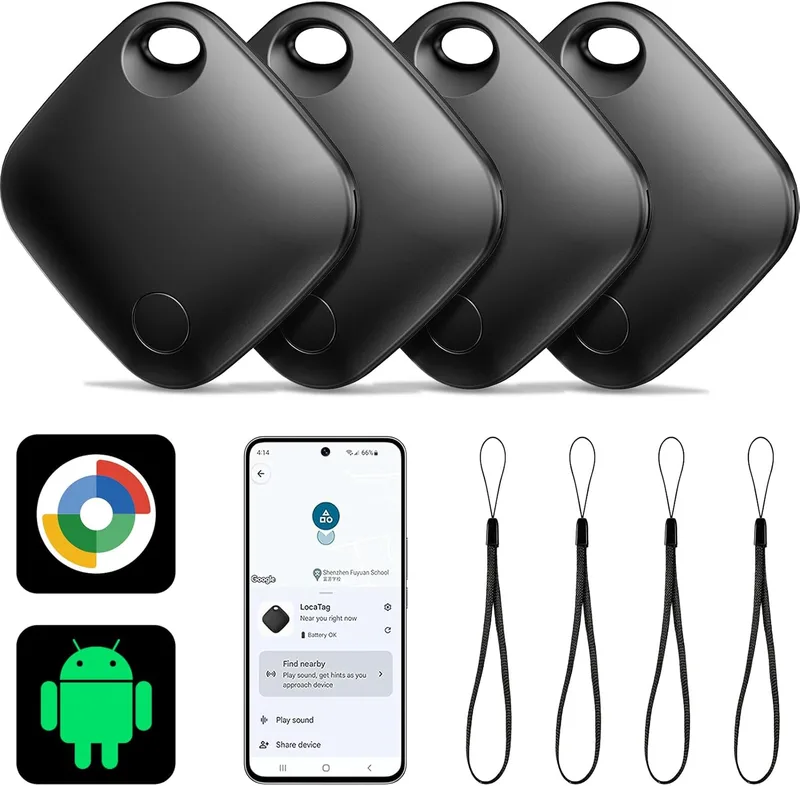 Pakinui ▫️ Air Tracker Tag Android Smart Tag, Localizador de Chaves Bluetooth 4-Pack Aplicável ao Google Find My Device (Apenas Android), Localizador Inteligente para Bagagem (Preto)