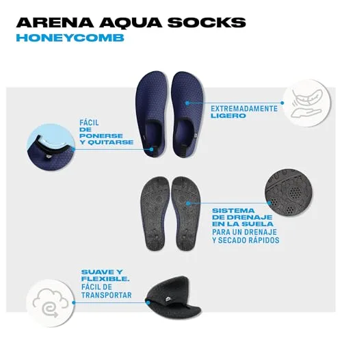 ARENA ▫️ Meias unissexo para água com padrão em forma de favo de mel, meias de banho para mulher e homem, meias de piscina para mergulho com snorkel e hidroginástica, excelente aderência antiderrapante e secagem rápida 5