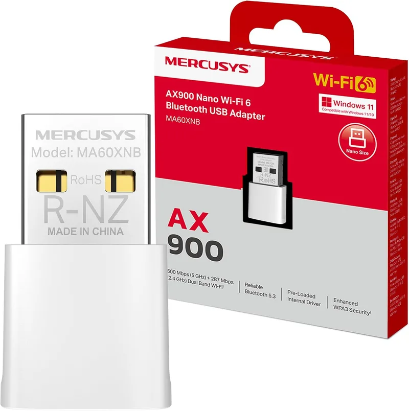 MERCUSYS ▫️ MA60XNB – Adaptador Wi-Fi USB, AX900, 600 Mbps, Wi-Fi 6, Bluetooth 5.3