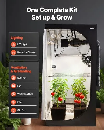 VEVOR ▫️ Armário de Cultivo para Interior 100x100x200 cm, Tenda de Cultivo com luz LED de Espectro Completo e Sistema de Ventilação, Mylar 600D de Alta Refletância, Tenda para Plantas, Flores e Legumes 2