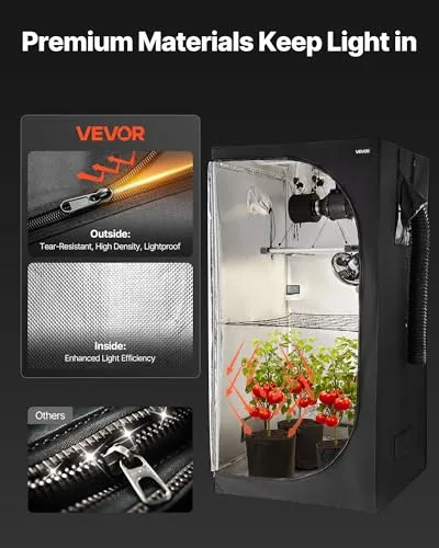 VEVOR ▫️ Armário de Cultivo para Interior 100x100x200 cm, Tenda de Cultivo com luz LED de Espectro Completo e Sistema de Ventilação, Mylar 600D de Alta Refletância, Tenda para Plantas, Flores e Legumes 7