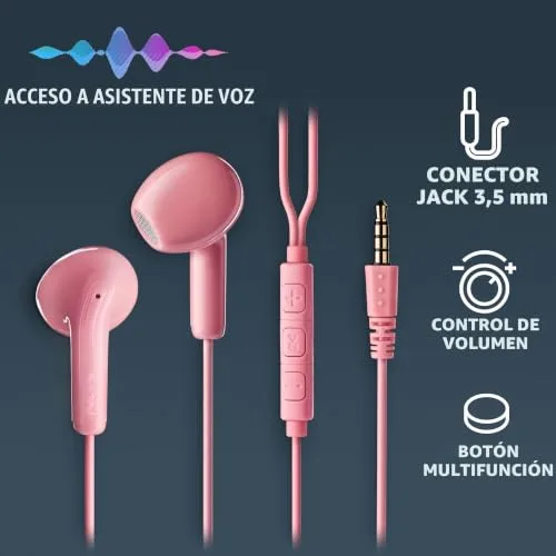 NGS ▫️ Cross Flip Pink - Auscultadores intra-auriculares com microfone e botão multifunções, controlo de música e chamadas, cabo de 120 cm, conector de 3,5 mm 2