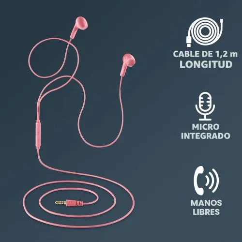 NGS ▫️ Cross Flip Pink - Auscultadores intra-auriculares com microfone e botão multifunções, controlo de música e chamadas, cabo de 120 cm, conector de 3,5 mm 5