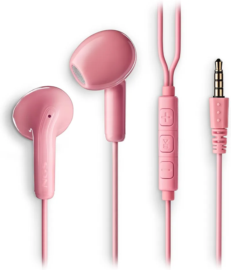 NGS ▫️ Cross Flip Pink - Auscultadores intra-auriculares com microfone e botão multifunções, controlo de música e chamadas, cabo de 120 cm, conector de 3,5 mm