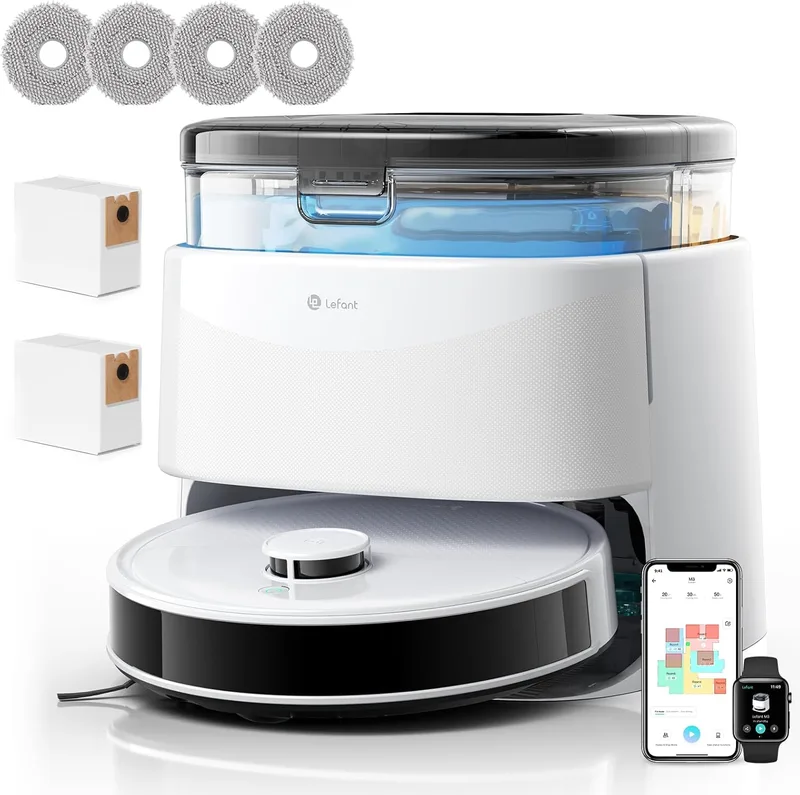 LEFANT ▫️ Aspirador e esfregona robô M3 MAX, tudo em um 20000 Pa, 210min, lavagem automática/secagem com esfregona, drenagem automática 3,2L, navegação a laser dToF, prevenção de obstáculos, Alexa/App/i Watch/2,4G e WiFi 5GHz