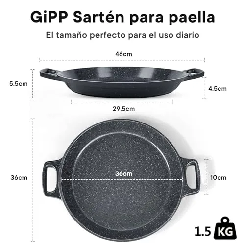 GiPP ▫️ Panela de paella em alumínio de 36 cm, com revestimento cerâmico antiaderente e antiferrugem, adequada para todos os tipos de fogões, incluindo os de indução, 6-8 porções 2