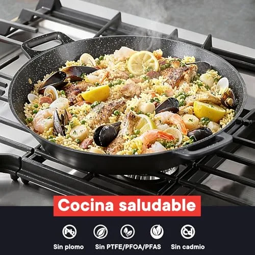 GiPP ▫️ Panela de paella em alumínio de 36 cm, com revestimento cerâmico antiaderente e antiferrugem, adequada para todos os tipos de fogões, incluindo os de indução, 6-8 porções 3