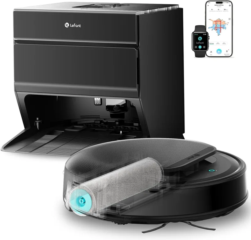 LEFANT ▫️ M5 Pro Robot Aspirador de pó e esfregão com base e aplicativo de auto-drenagem, 18000 Pa, esfregão de rolo autolimpante extensível, lavagem com água quente a 75 ℃, navegação a laser, 2,4 G e 5G